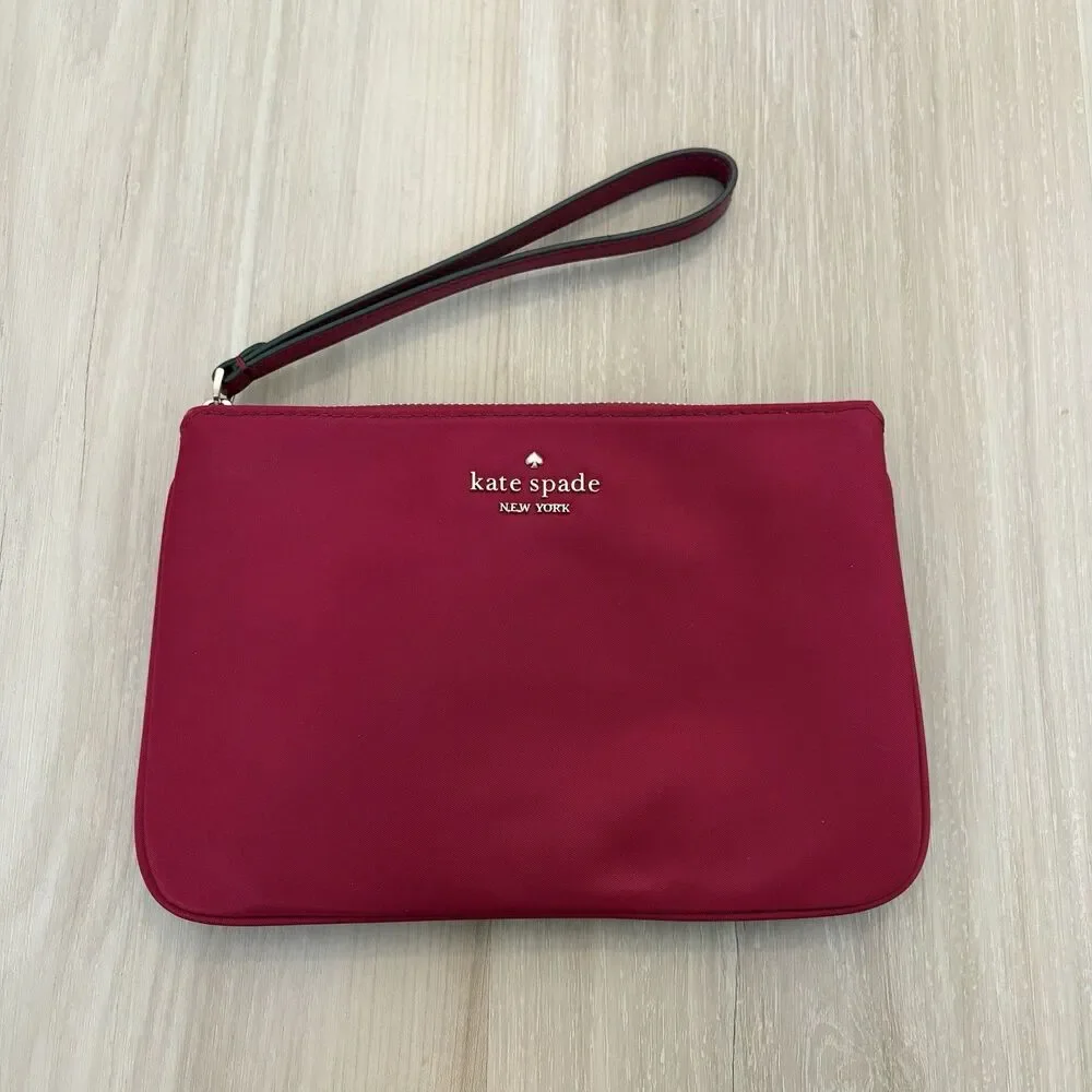 Kate Spade Chelsea The little Better Nylon Medium Wristlet Pouch Cranberry Red